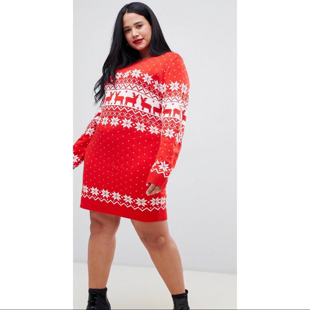 Brave Soul Sweater Dress in Reindeer Fair Isle